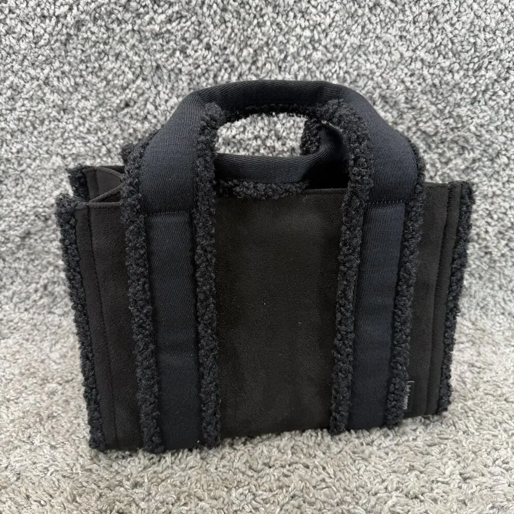 lululemon Boxy Mini Tote Bag 4.5L Black Faux Shearling Trim Handbag Purse New
